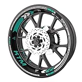 Kit pour 2 jantes de moto : 6 Liserets; 4 Stickers KTM, 4 Flèches pour chaque roue ; total de 28 autocollants