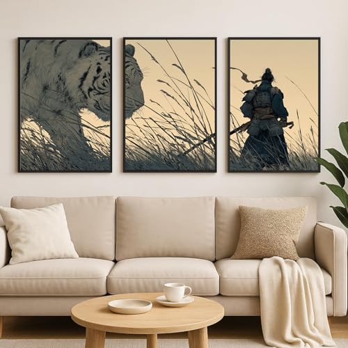 Image of Gamya Framed Japan Samurai Theme Wall Painting Posters For Office, Living Room, Bedroom Wall Decor - Japanese Japandi Samurai Aesthetic Room Decor (STB (B) Black, 13x19 Inches, Framed)