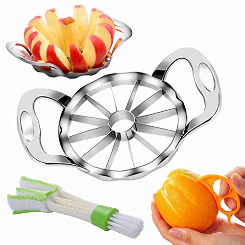 Apple Corer SlicerOrange PeelerCleaning Brush 3-in-1 SetUPGRADEDREINFORCED12 Ultra Sharp Stainless Steel Core remover Pear Divider Wedger Silver Slicer White Green Orange