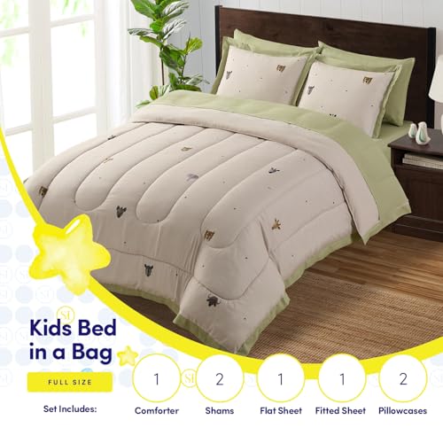 Image of Kids Jungle Safari Comforter Set Full Size - Bed in a Bag with Savanna Animals, Sheets, Pillowcases & Shams - Soft Bedding with Lions, Giraffes, Elephants, and More - Boys or Girls Bedroom Decor