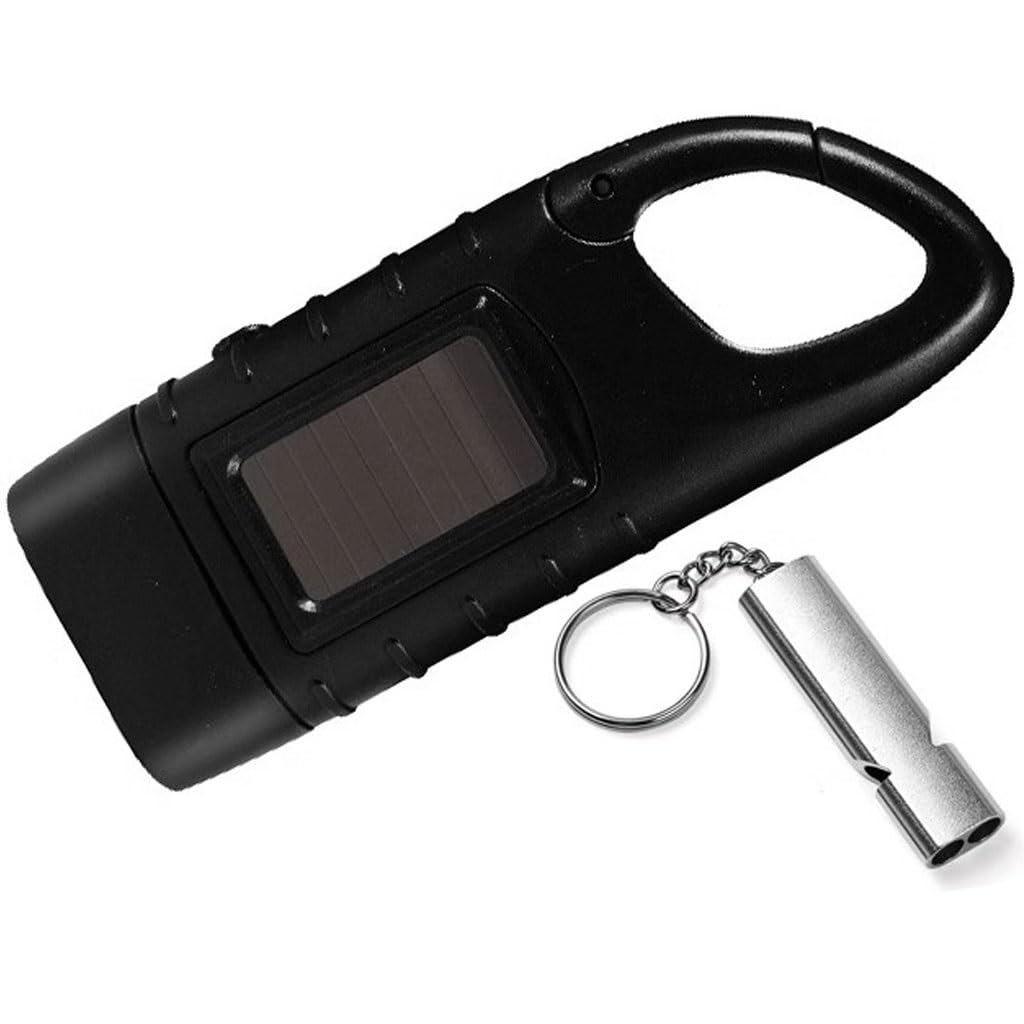 Linterna De Manivela Resistente Linterna De Exterior con Manivela, Linterna De Rescate De Emergencia con Silbato, Linterna Dinamo Portátil con Carga Solar, Carcasa ABS(Black Color,12.4cm*4)