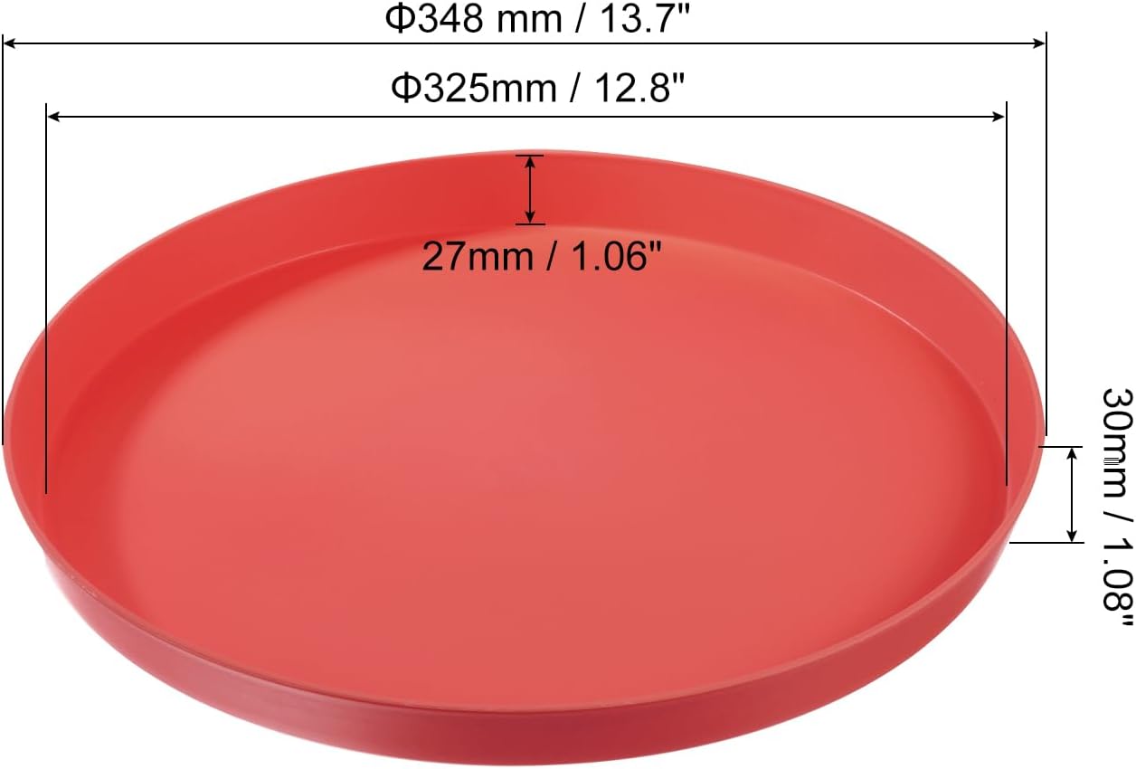 PATIKIL 14" Restaurant Serving Trays, 2 Pcs Round Non-Slip Food Service Tray Platter Reusable Plastic Fast Food Serving Tray for Bar Coffee Home Cafeteria Hotel, Red