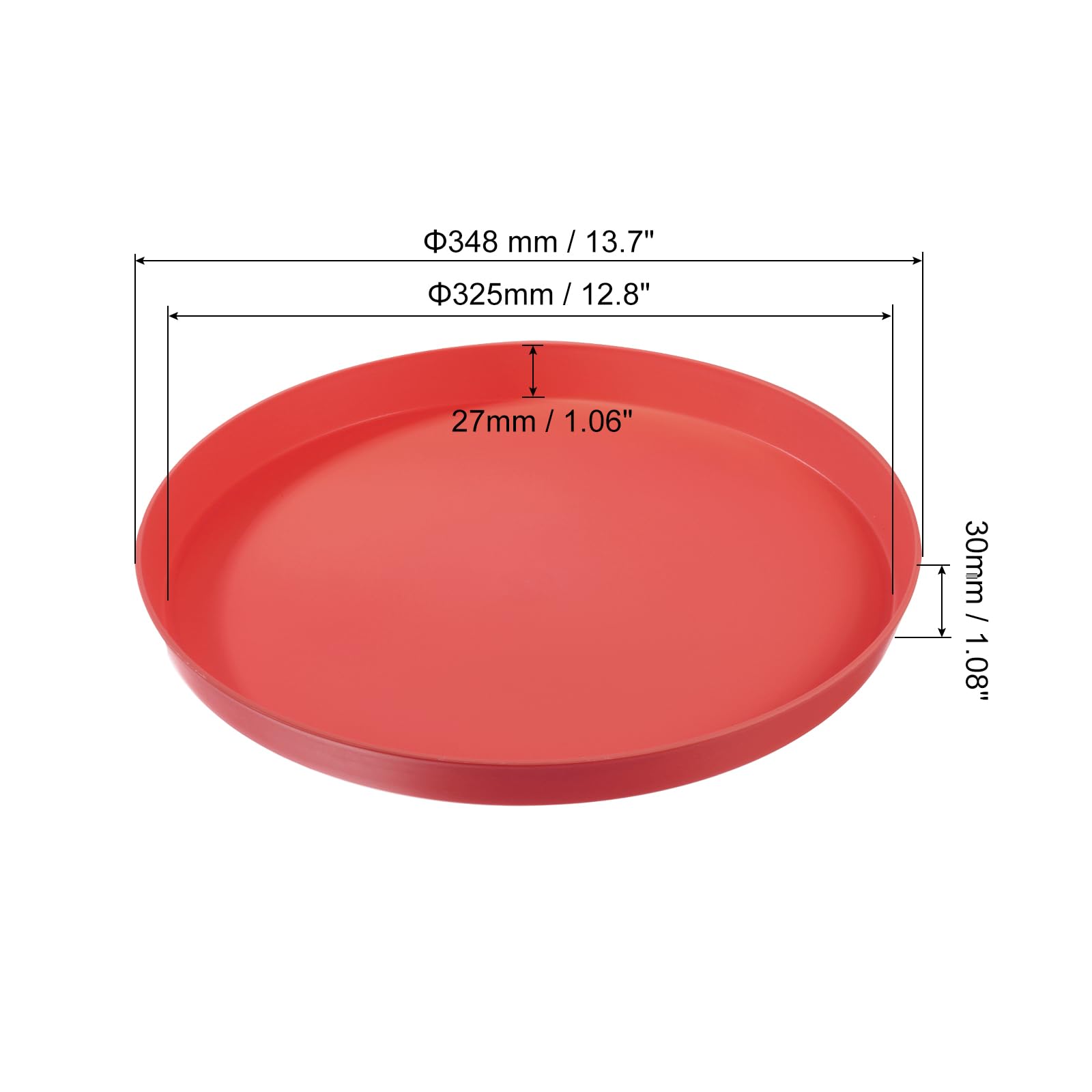 PATIKIL 14" x 1" Redondo Reutilizable Restaurante Servir Bandejas, 2 Paquete Antideslizante Comida Servicios Bandeja Plato para Bar Café Tienda, Rojo