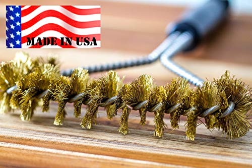 Backyard Dudes BBQ Grill Cleaning Brass Brush 12' -Made in USA -Heavy Duty Real Brass Extra Wide Two Levels of bristles are Soft Safe for Porcelain Enamel grates (12 Inches)