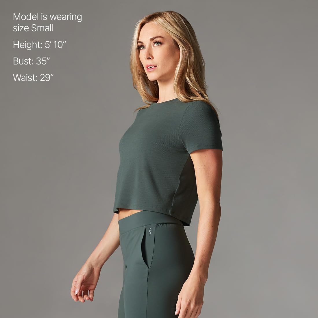 TAVI NOIR Ribbed Short Sleeve Tops for Women – Cropped Ribbed Baby Tee with Stretch Fabric