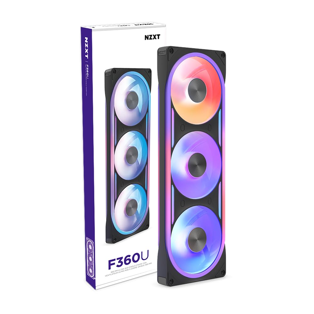 NZXT F360U Ultra - Ventilador RGB Multizona Marco Único 360mm - Negro | Unidad Ultra de marco único de 360mm con tres ventiladores de 120mm y RGB multizona. Ultrasilenciosa, premium, RGB con CAM.