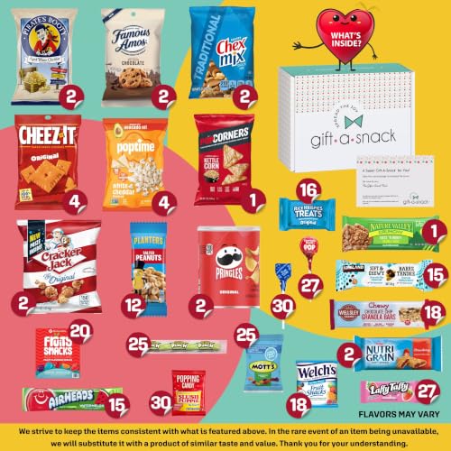 Image of Gift A Snack - Snack Box Care Package Variety Pack + Greeting Card (300 Count) Graduation Birthday Sweet Treats Gift Basket Candies Chips Crackers Bars Office Food Assortments & Variety Gifts