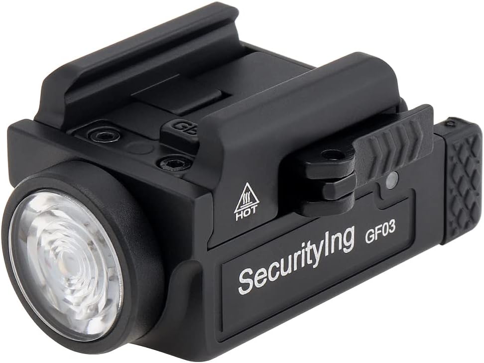 SecurityIng GF03 800 Lumens Mini Tactical Light, Micro Rechargeable Quick Release Rail Mounted Flashlight with Type-C Port, for 1913 Rail Compatible Firearms