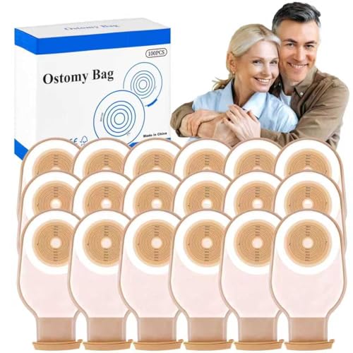 100 PCS Colostomy Bags 15mm-65mm Ostomy Supplies One-Piece Ostomy Bags Drainable Pouches with Closure for Lleostomy Stoma Care Cut-to-Fit