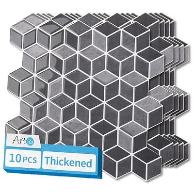 Art3d 10-Sheet Peel and Stick Backsplash Tiles, 12x12 Inch Self-Adhesive 3D Wall Tiles for Kitchen, Bathroom, Countertop - Thickened Waterproof Design (Graphite Gray)