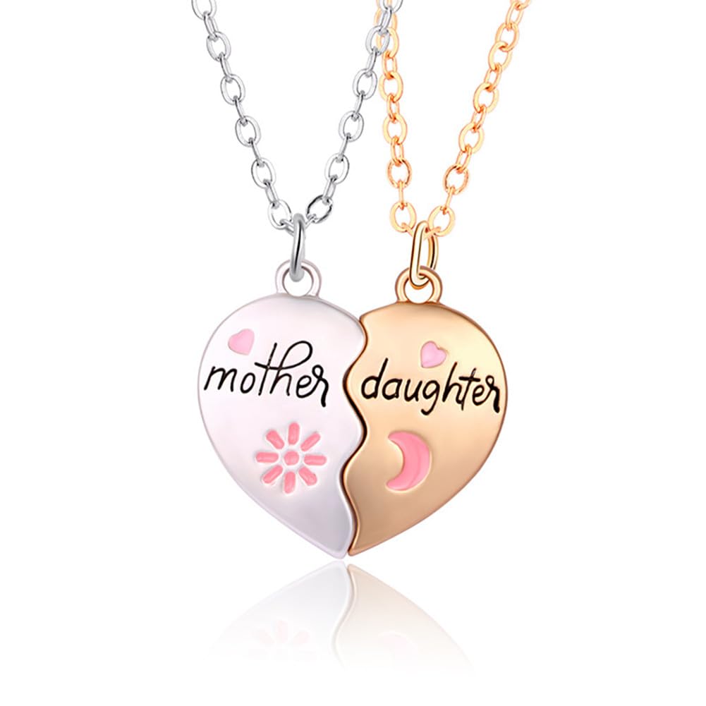 Saalort Mother Daughter Necklace for 2, Magnetic Split Heart Matching Pendant Necklaces 2Pcs Set Gifts for Women Mom