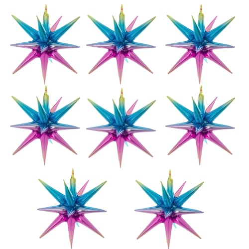 Star Balloons, 8Pcs 22Inch Gradient Rainbow Iridescent Foil Explosion Star Balloons, One-Piece Party Decorations for Birthday Baby Shower Bridal Shower Graduation Celebration
