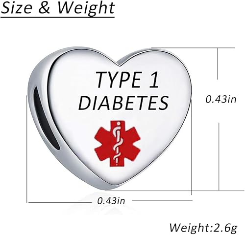 Miniatura 2 de NanMuc Dijes de alerta médica tipo 2 para diabetes, primeros auxilios de emergencia, grabados con láser, cuentas de alerta de salud para pulseras
