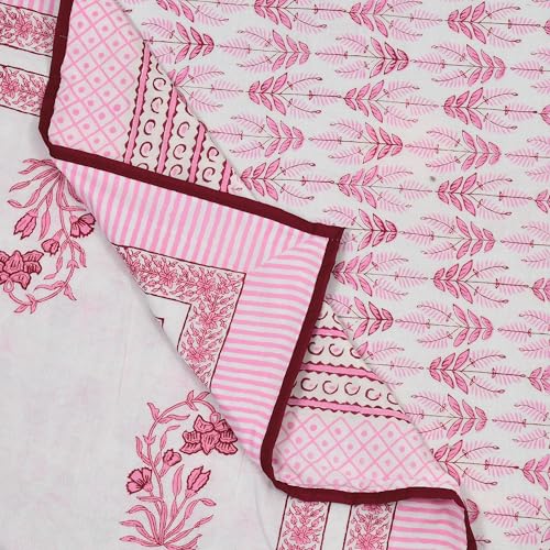 Image of BLOCKS OF INDIA Hand Block Printed Cotton Single Size Reversible Malmal Dohar for Summer (Maroon Leaf)| TC - 200