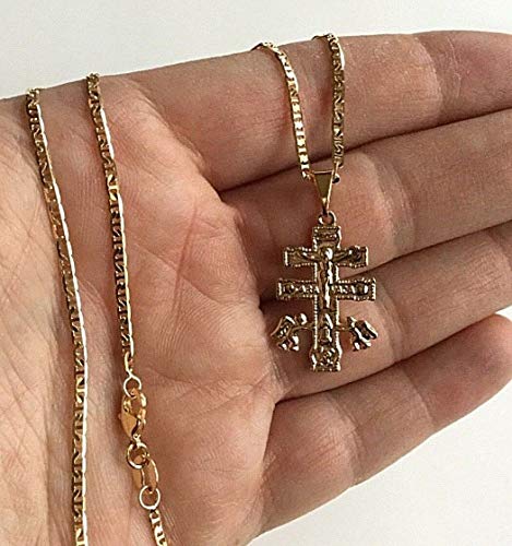18K Gold Filled CARAVACA Cross Necklace 20 Cadena DE CARAVACA Cruz 20”-32x18mm OC-941