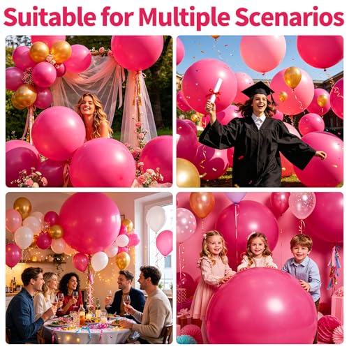 Image of 5Pcs Hot Pink Big Balloons 36 Inch, Round Large Latex Party Balloons for Birthday Wedding Decorations