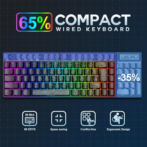 Image of Snpurdiri 65% Wired Gaming Keyboard, 68 Keys RGB Backlit Ultra-Compact Small Gaming Keyboard, for PC /Mac Gamer, Typist, Travel, Easy to Carry on Business Trip Black