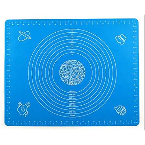 Yrlehoo Silicone Baking Mat Pastry Rolling Mat with Measurements Non-Stick for Fondant Dough Cookies Cake Sugarcraft Bread Making, blue 50x40cm Cover