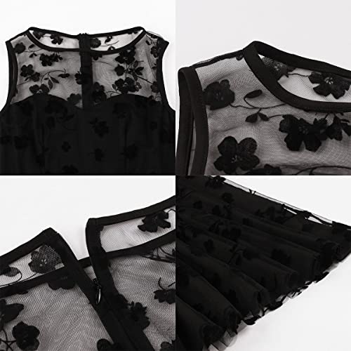 Image of 1950s Dresses for Women Vintage Elegant Short Puff Sleeve Polka Dot Patchwork Knee Length Cocktail Party Dress