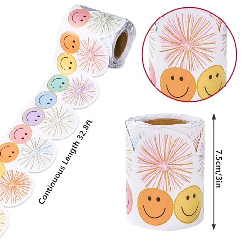 Image of Whaline 32.8 Ft Preppy Pastel Smile Face Bulletin Board Borders Colorful Firework Poms Scalloped Die-Cut Rolled Border Trim for Back to School Classroom Office Chalkboard Decoration
