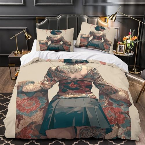 Housse de Couette Fermeture Éclair Parure de Lit Impression 3D Japon