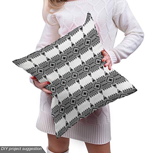 Image of Lunarable Aztec Fabric by The Yard, Retro Style Ornate Mexican Art Elements Symmetrical Pattern Hand Drawn Print, Decorative Fabric for Upholstery and Home Accents, 2 Yards, Ivory Black