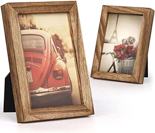 Emfogo 4x6 Picture Frames Photo Display for Tabletop Display Wall Mount Solid Wood High Definition Glass Photo Frame Pack of 2