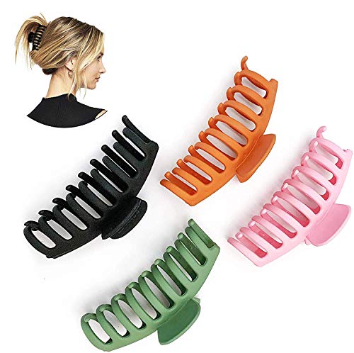 4 pcs Matte Plastic Hair Claw Clips, Nonslip Large Girls Hair Claw Clips Jaw for Women and Girls Thin Hair, Strong Hold for Thick Hair(4.3 Inch Black,Pink,Green,khaki)