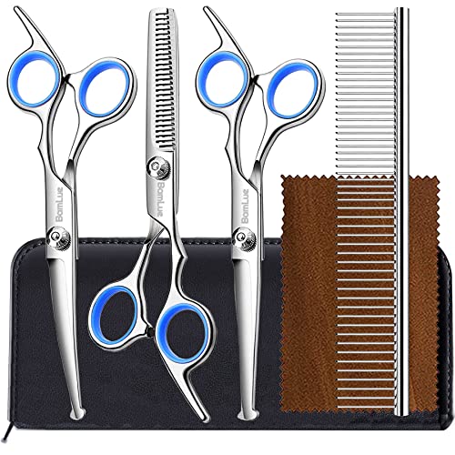 Bamlue Tesoura profissional 6 em 1 de aço inoxidável 4CR com ponta redonda para cuidados com cães, t