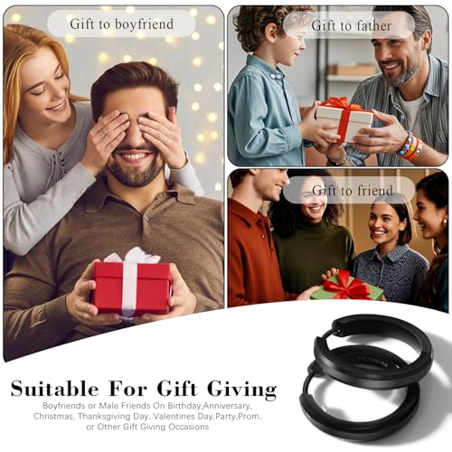 TGNEL Large Black Mens Titanium Hoop Earrings for Sensitive Ears, Fashion Brushed Titanium Earring Hoops for Men Bevel4