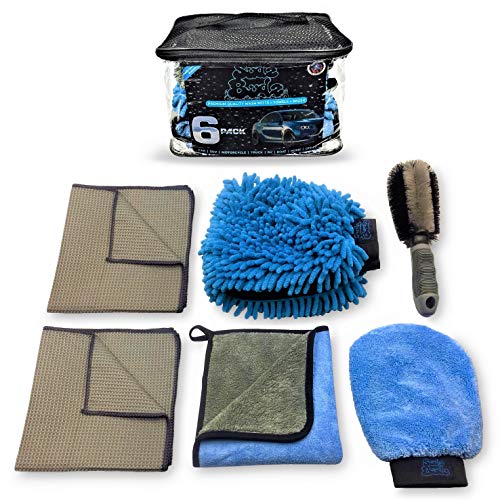 Sudz Budz Premium Microfiber Car Wash Kit 6pcs | Chenille Mitt, Dual Wash