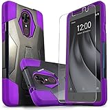 STARSHOP Compatible with T-Mobile Revvl Plus Case, Durable Rugged Shell Hybrid Protective Phone Cover with Built in Kickstand with [0.33m 9H Tempered Glass Screen Protector Included] Purple