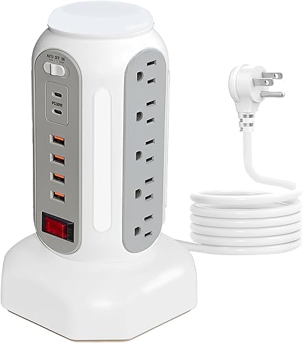 Miniatura 8 de Protección contra sobretensiones de torre eléctrica con 15 tomas de corriente de CA, excelente torre de carga, 4 puertos USB-A y 2 puertos USB-C,