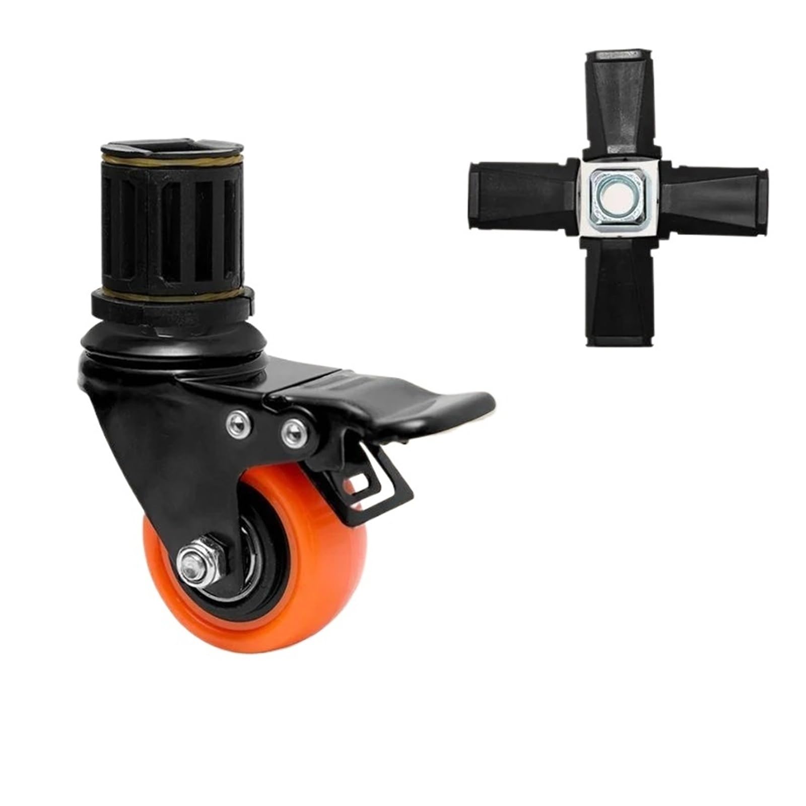 4 Stück 1,5 Zoll Rundrohr 20/25/30 mm verschleißfeste Lenkrolle | Lager-Schwenkrad-Schraube, Möbel, mechanische Fußbremse, Stummschaltung(Orange-B,32MM-Round tube)