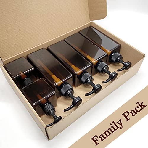 6 Pack Shampoo And Conditioner Dispenser Bottles - 4 Pack 22 Ounce And 2 Pack 8 Ounce Refillable Square Plastic Pump Bottles Shower Soap Dispenser For Shampoo, Conditioner, And Body Wash (Amber) #TOP4