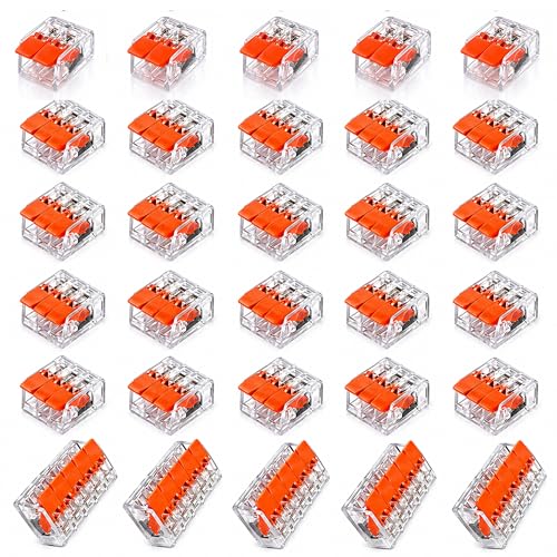 30 Conectores Rápidos de Cable Eléctrico con Palanca, Terminales Transparentes y Reutilizables para Empalme de Cobre y Aluminio, 2/3/5 Vías, Instalaciones Seguras en Hogar y Oficina