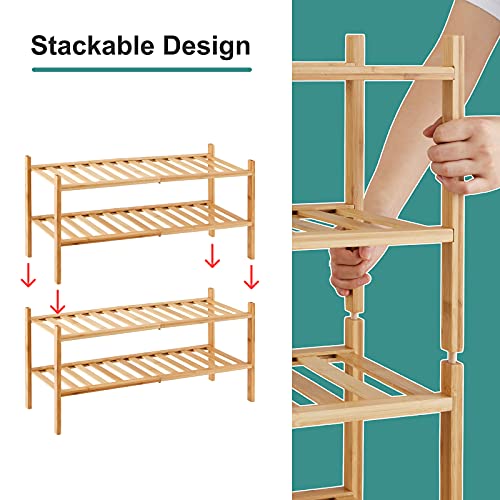 Viewcare 4-Tier Bamboo Shoe Rack For Entryway, Stackable | Foldable | Natural, Shoe Organizer For Hallway Closet, Free Standing Shoe Racks For Indoor Outdoor #TOP3