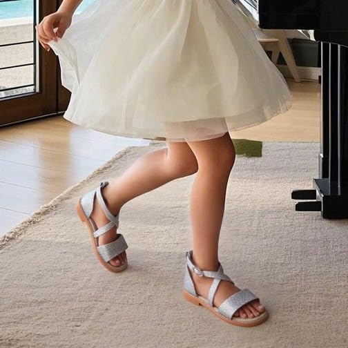 Image of ESTINE Toddler /Little Kid Girls Dress Cross Strappy Open Toe Sandals Princess Flats Summer Flower Girl Shoes
