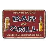 Bar and Grill Sign Beer Pub Décor Man Cave Signs Decorations Mancave Dads Home Wall Art Rustic Vintage Tin Retro Old Drinking Bachelor Funny Grandpa Plaque Gift 8 x 12 High Gloss Metal 208120068020