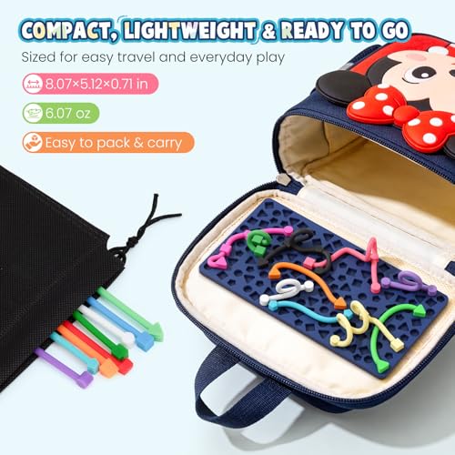Sensory Activity Board: Ednzion Silicone Fidget Toy for Kids & Adults | Silent, No Mess, Calming for Anxiety, ADHD & Autism | Quiet Montessori Travel Toy with 12 Bendable Strings | Ages 3+ by Ednzion - Image 6