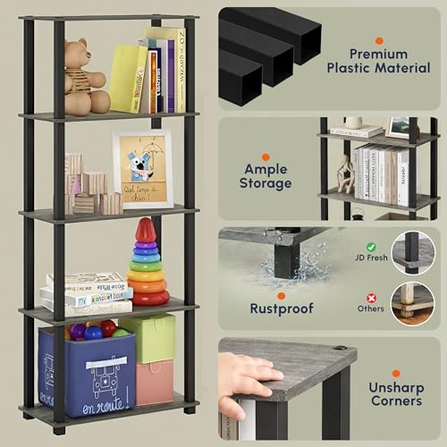 Image of JD FRESH 5-Tier Wooden Open Shelf Rack /Table Corner Display Rack /Storage Shelf Stand /Multipurpose Shelf for Living Room, Bedroom, Home Office Display (Cambridge, Walnut)