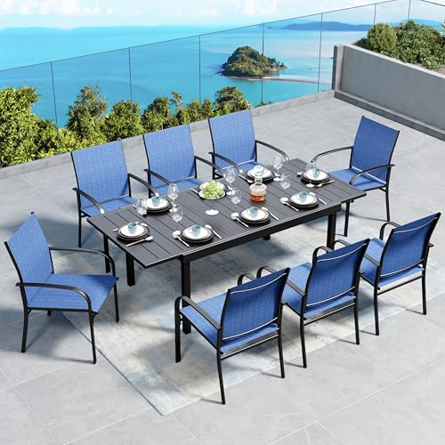 Image of SUNSHINE VALLEY 9pc Patio Dining Set, Extendable Metal Table & 8 Chairs