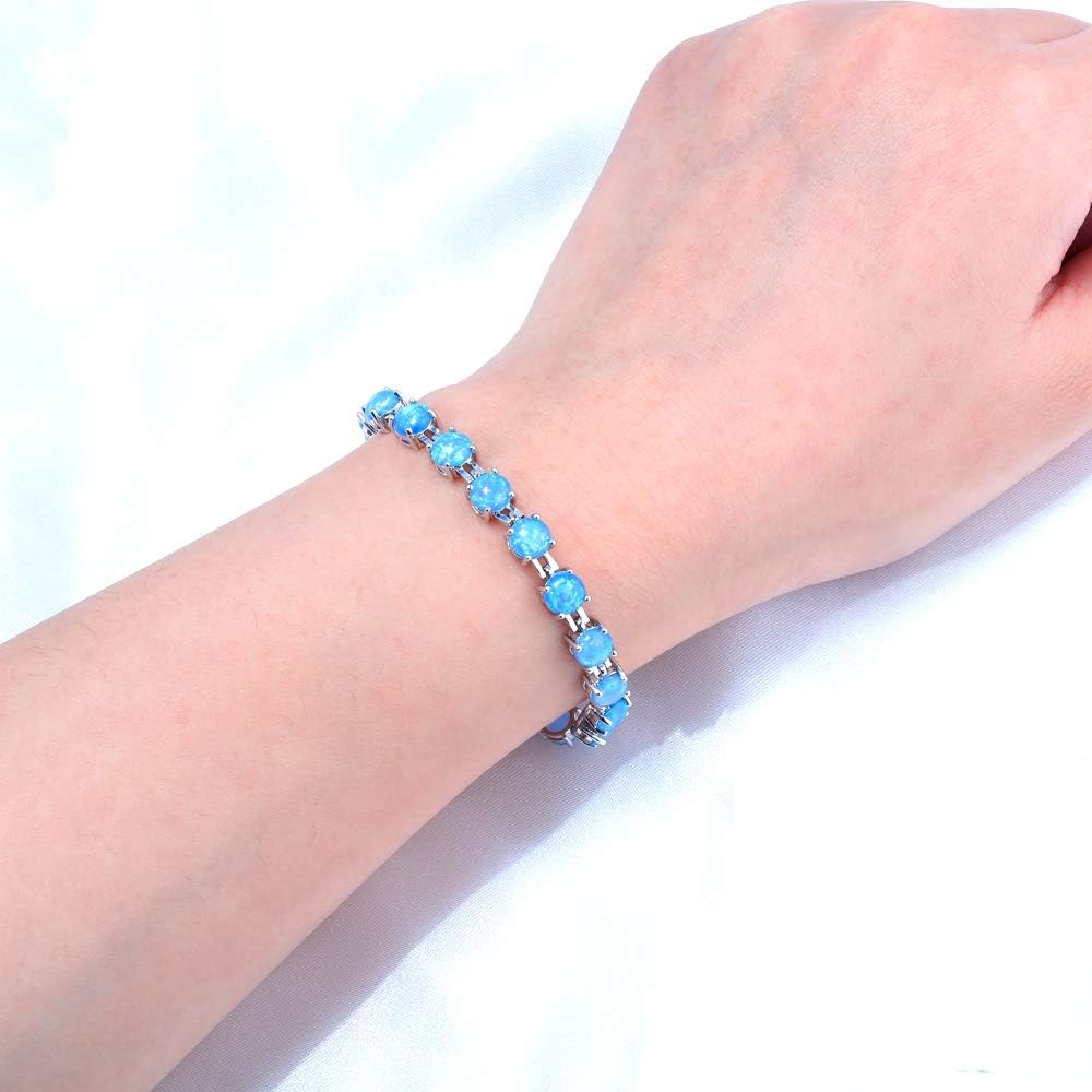 CiNily Adjustable Silver Plated Opal Tennis Bracelet for Women Girls - Fashion Jewelry Gift | Opal Bracelets in Sterling Silver,Rose Gold and Yellow Gold Plating