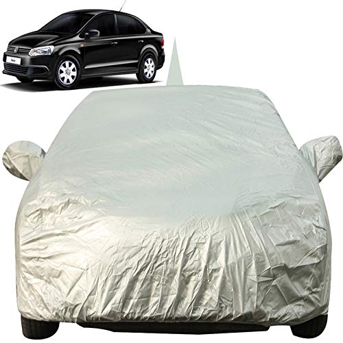 Image of Autofact Waterproof Car Body Cover for Volkswagen Vento with Mirror and Antenna Pocket (Light Weight, Triple Stitched, Heavy Buckle, Bottom Fully Elastic, Light Grey Matty)