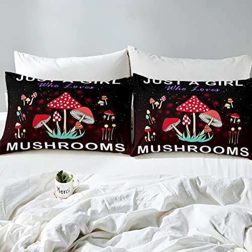 Mushrooms Bedding Set for Kids Boys Girls Galaxy Mushroom Comforter Cover Set Universe Botanical Plants Duvet Cover Bedroom Red Black Bedspread Cover Double Size 3Pcs - Image 4