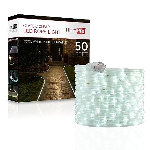 Image of UltraPro LED Rope Lights, 50ft Classic Clear Rope, Cool White Light 5000K, Indoor /Outdoor, Flexible, Linkable, Durable, Rope Lights Outdoor, 54846