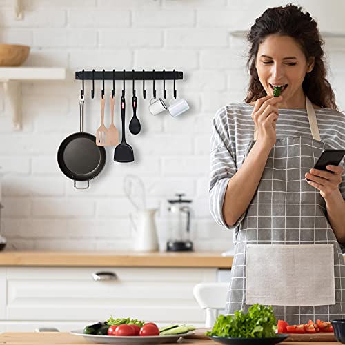 Joben Oligey Utensil Holder, Kitchen Rail With 10 Hooks, Kitchen Pots Pans Organizer Hanger, Wall Mounted Wrought Iron Hanging Utensil Holder Rack With Black 17 Inch For Coffee Mug Rack Cup Hanging Kitchen Black thumb #1