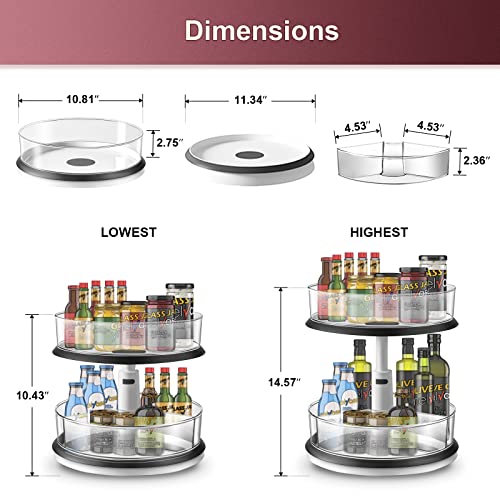 2 Tier Lazy Susan Organizer Clear Turntable for Cabinet Bathroom Countertop and Pantry with Large Spice Rack (11 Inch, White)