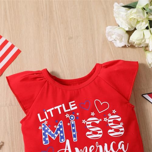 4th of July Toddler Baby Girls Outfit USA Flag Stripe Flutter Sleeve T Shirt and Shorts Set Independence Day Red Shirt2
