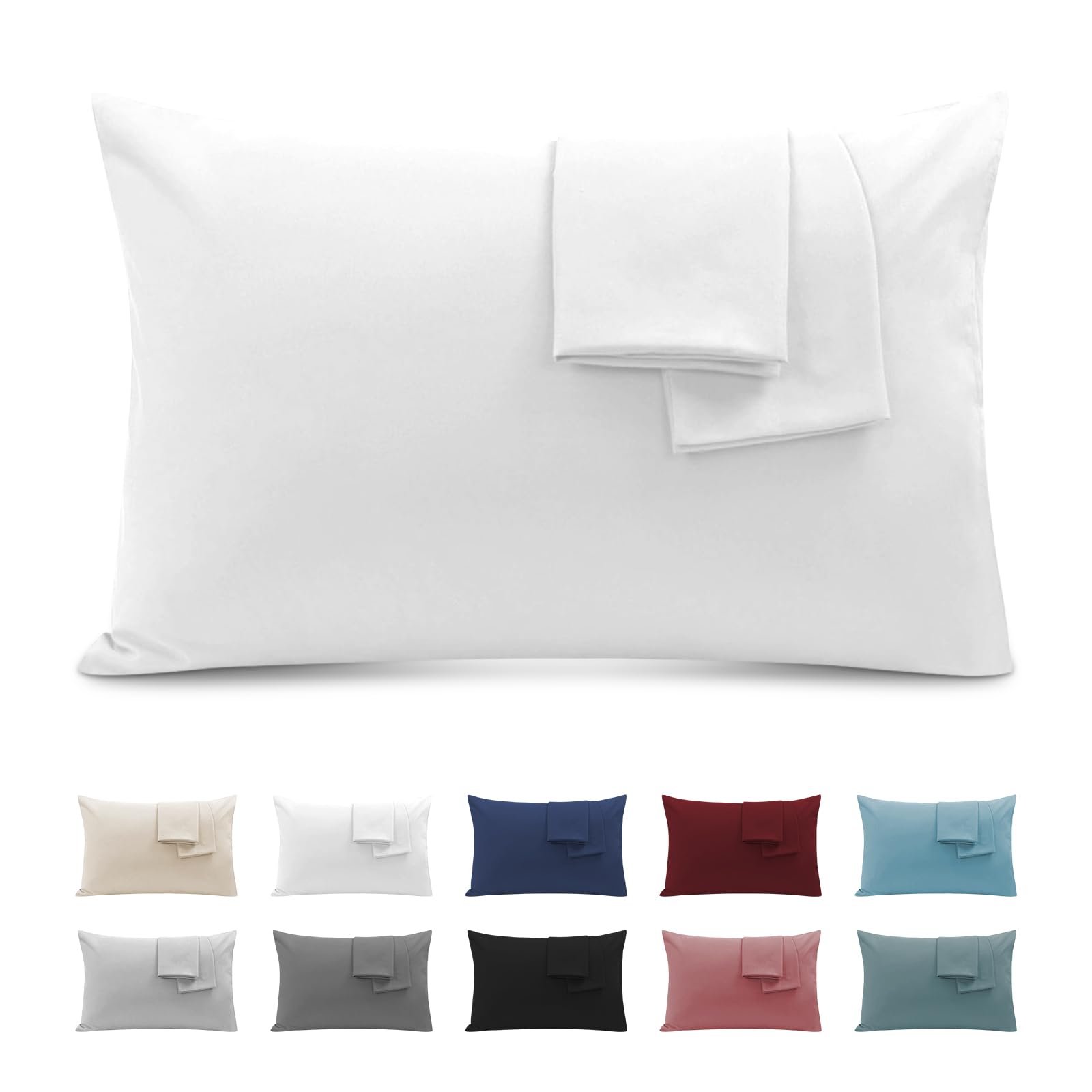 Funda de Almohada 50x90 (Juego de 2) - Funda Almohada con Cremallera Microfibra Súper Cómodo, Suave y Transpirable - Blanco